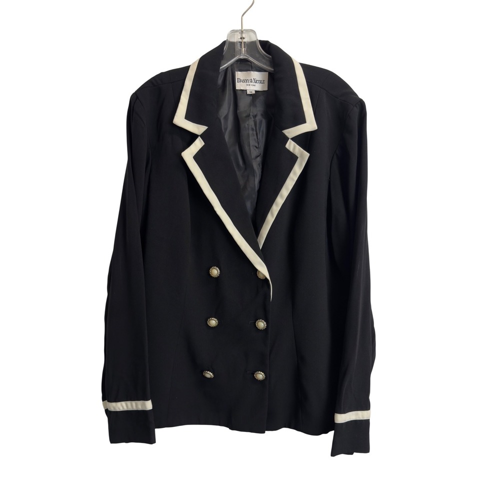 Danny & Nicole Black White Contrast Trim Double Breasted Blazer Jacket Size 18